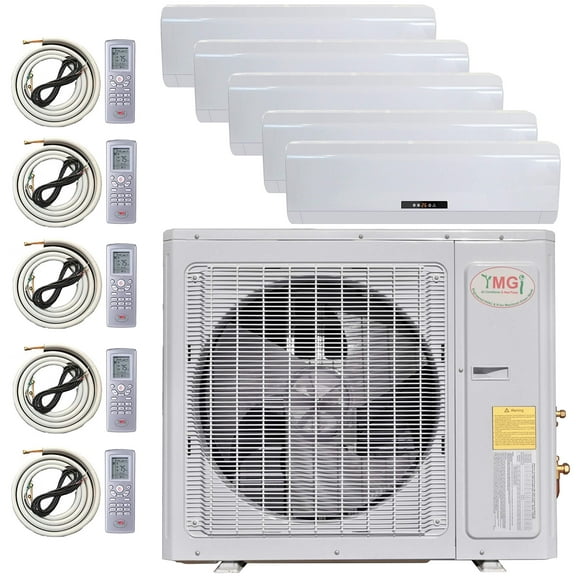 Multi Zone Mini Split Ductless Air Conditioner Five Zone 9000 9000 12000 12000 12000 5 Zone Pre-Charged Inverter Compressor Includes Five Free 25ft Linesets US Parts & Tech Support