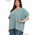 thumbnail image 3 of Zenana Women's V Neck Woven Airflow Dolman Short Sleeve Hi-Low Blouse Top, 3 of 6