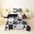 thumbnail image 2 of Castle Fairy Monochrome Dirt Bike Twin Comforter Sets 3-Piece for Boys, Patchwork Chevron Bedding Set for Bedroom, Gray Black White,Black Reversible, 2 of 6