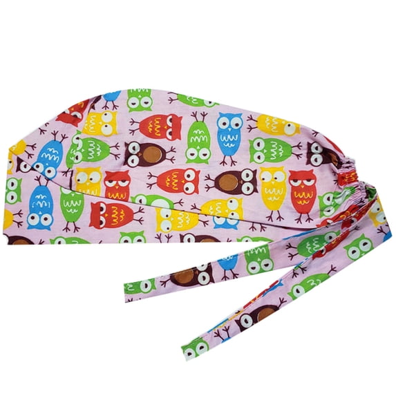 Floral Letter Print Dust Proof Chef Scrub Cap Round Bouffant Adjustable Hat