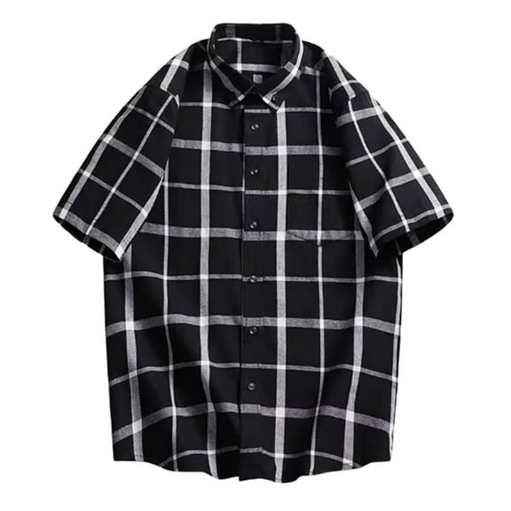 Men's Summer Plaid Short Sleeve Shirt Vintage Pattern 61.9% Polyester 32.8% Cotton 5.3% Viscose Multiple Occasions Multiple Sizes