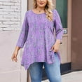 thumbnail image 4 of Elvqul Tops for Women Purple Plus Size Casual Blouses Crewneck Oversized Tunic Loose 3/4 Sleeve Womens Shirts, 4 of 5