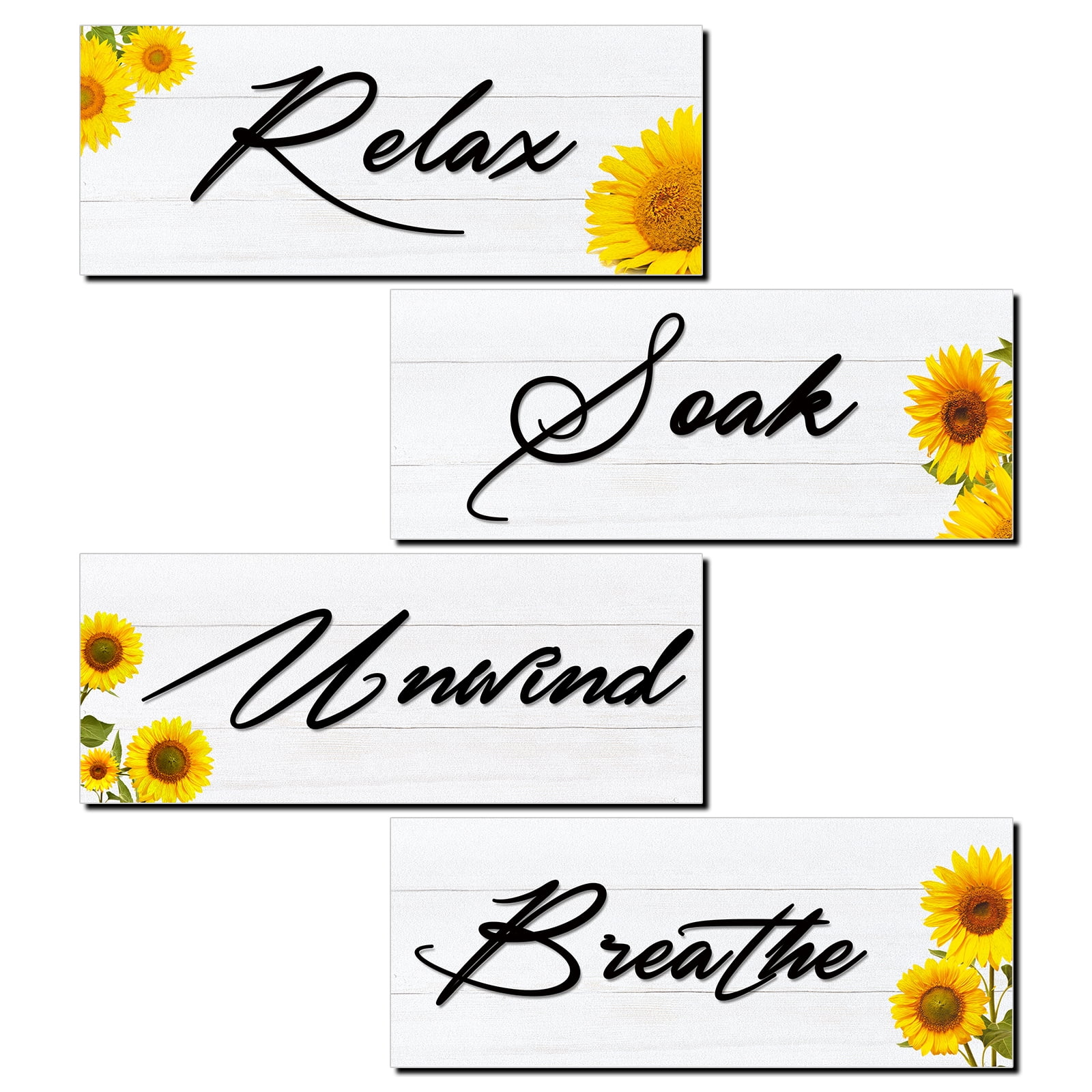 4 Pcs Bathroom Wall Decor Sign Sunflower Relax Soak Unwind Breathe