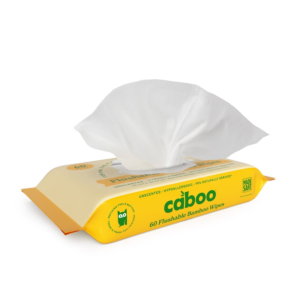 Pack of 12, Caboo Bamboo Flushable Wipes, 60 ct