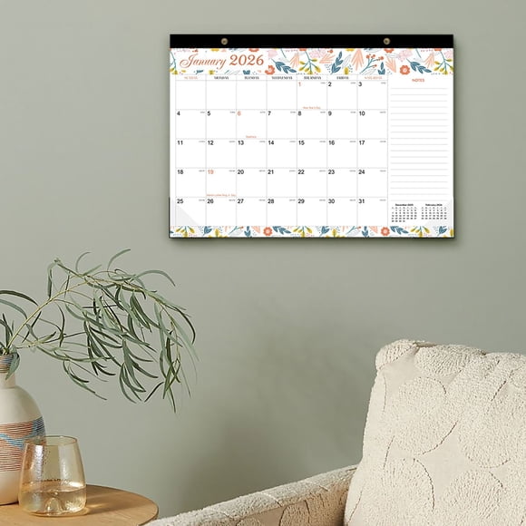 2026-2027 Watercolor Monthly Wall and Desk Calendar with Large Blocks, Thick Paper, Holidays, and Notes for Home, Office, and School Planning