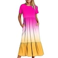 thumbnail image 6 of Penkiiy Women's Summer Casual Short Sleeve Crewneck Gradient Print Swing Dress Flowy Tiered Maxi Beach Dress with Pockets 2XL Multicolor, 6 of 7