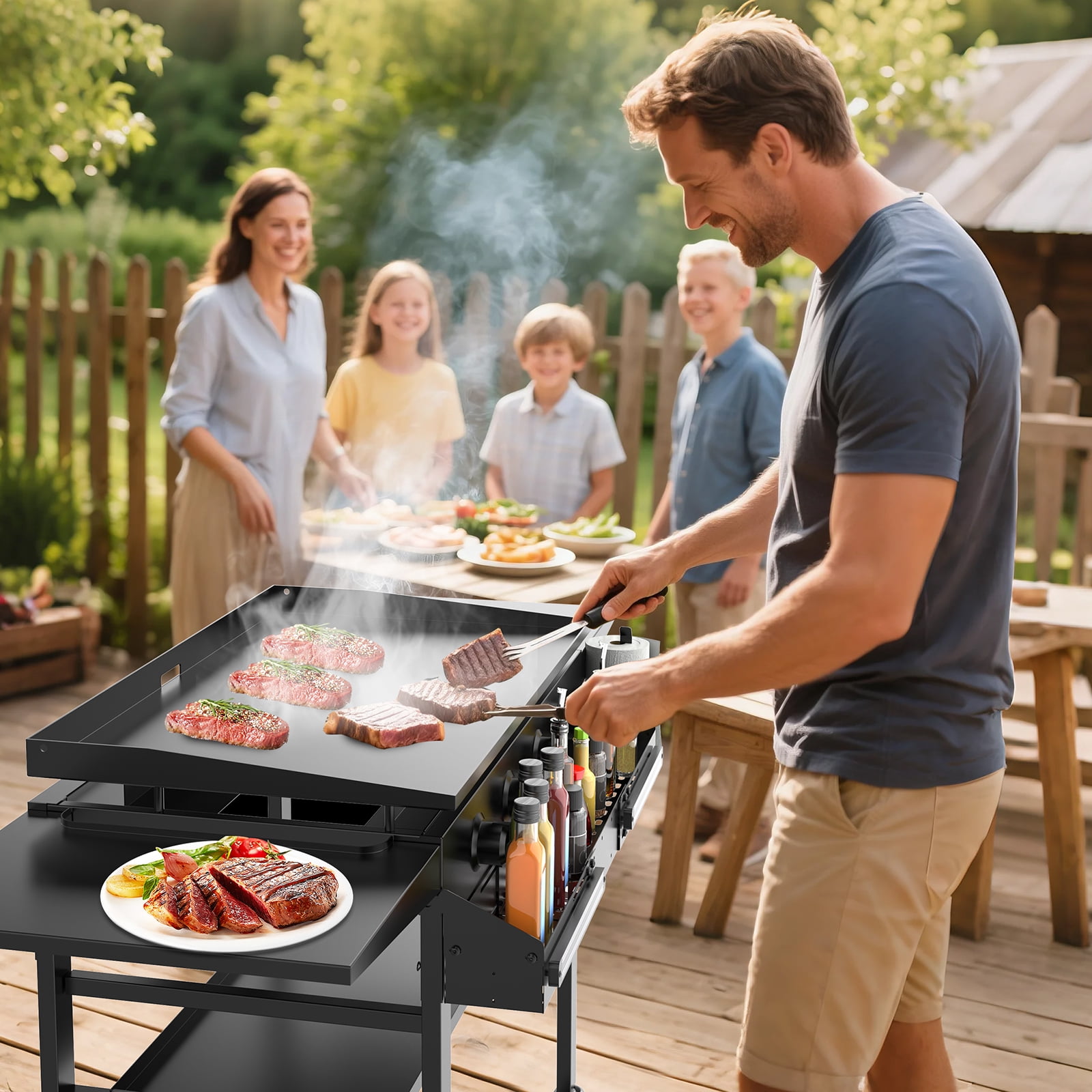 Universal Front Griddle Caddy for Blackstone Griddles from 28" to 36", Front Tool/Bottle Shelf with 2PCS Magnetic Tool Holder & Paper Towel Holder for Blackstone Griddle, Space Saving Storage Caddy