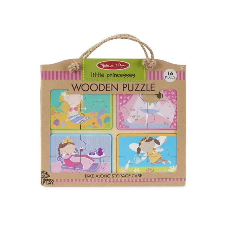 Melissa Doug Natural Play Wooden Puzzle Little Princesses Four 4 Piece Princess Puzzles Great Gift for Girls and Boys Best for 2 3 and 4 Year