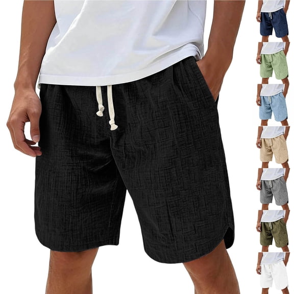Favoffer Men's Five Quarter Shorts Solid Color Drawstring Elastic Waist Loose Casual Mid Thigh Short Pants Summer Daily Outdoor Workout Bottom