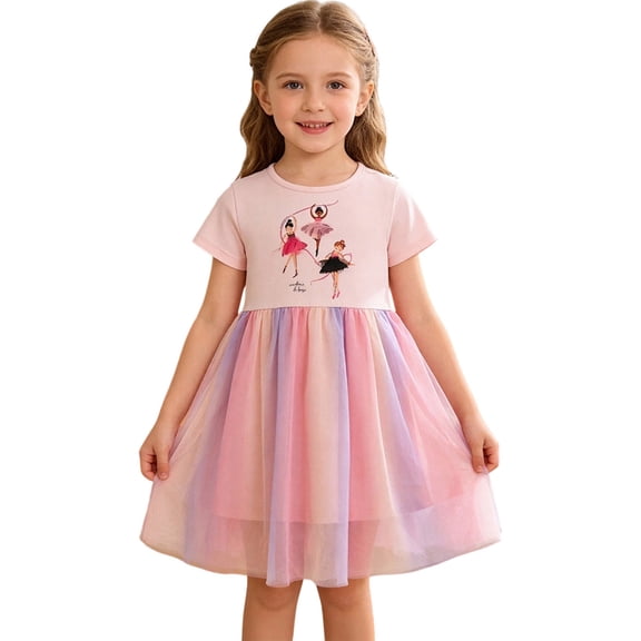 NAISIBABY Girls Tulle Dresses 6T, Short Sleeve Fashion Casual Crewneck Summer Party Birthday Dresses (2-8T)