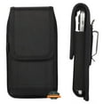 thumbnail image 2 of For Nokia C200 Nylon Canvas Fabric Waist Belt Holster Vertical Pouch Holds Large Phone Works with Thick Cases Universal Cover - Black, 2 of 8