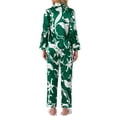 thumbnail image 3 of Pijamas de satén para mujer Cheibear, ropa de dormir, blusas de manga larga con pantalones, conjuntos de lounge con botones, estampado floral, verde floral, 3 of 4