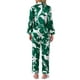 thumbnail image 3 of Pijamas de satén para mujer Cheibear, ropa de dormir, blusas de manga larga con pantalones, conjuntos de lounge con botones, XL, floral verde, 3 of 4