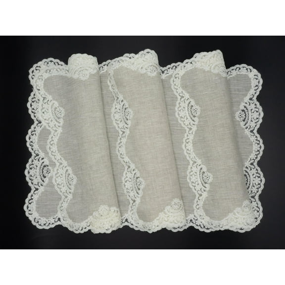 Linen Placemats With Lace borders, Set of 4