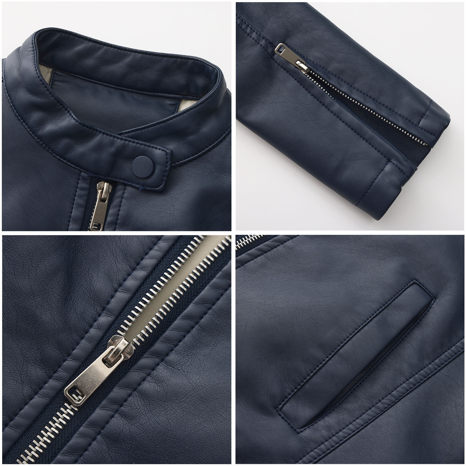 Faux Leather Jacket Womens Motorcycle Racing Bomber Coat Pockets Long Sleeve Zipper Retro Moto Biker Outfits (2XL, Blue)