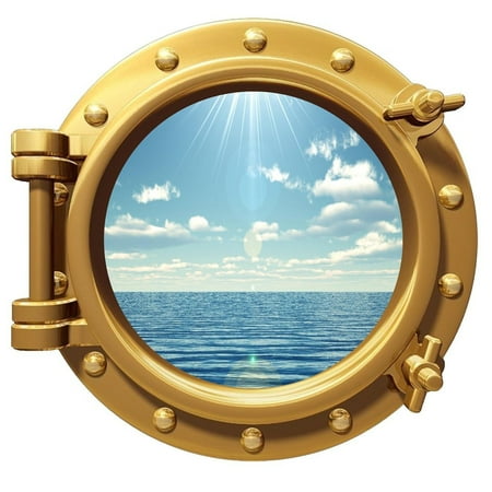 Ocean View Wall Mural VWAQ Ocean View Wall Sticker Porthole Nature Sea View Window Decal Peel and Stick Mural PO99 ()