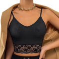 thumbnail image 1 of Camisola sin mangas con tirantes finos para mujer, chaleco de punto acanalado con cuello en V, camiseta informal negra ajustada con ribete de encaje, camiseta sin mangas negra L, 1 of 8