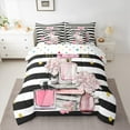 thumbnail image 2 of Manfei Women'S Perfume Twin Bedding Sets 7-Piece,Pink Flower Floral Bedding Comforter Set,White Black Lines Sheet Sets For Girls,Luxury Bedroom Decor,Reversible, 2 of 8