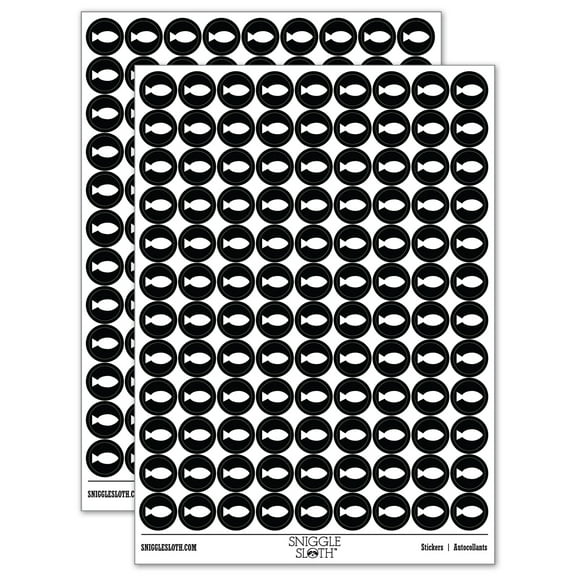 Fish Solid 200 Round Stickers - Black - Gloss Finish - 0.50" Size