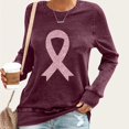 thumbnail image 2 of Womens Fall Graphic Sweatshirts 2025 Breast Cancer Awareness Shirt Long Sleeve Crew Neck Loose Pullover Top (Wine S), 2 of 4