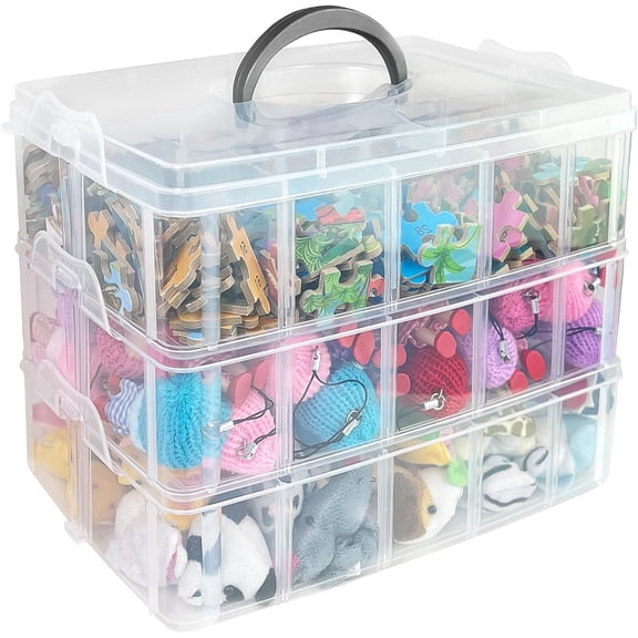3-Layer Craft Storage Box, Large, 30 Adjustable Compartments for Washi Tape & Jewelry