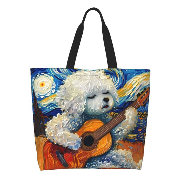 Disketp Dog Guitar Starry Night Bolsa Tote Estampada para Mujer, Bolso de Hombro y de Mano para Compras y Viajes