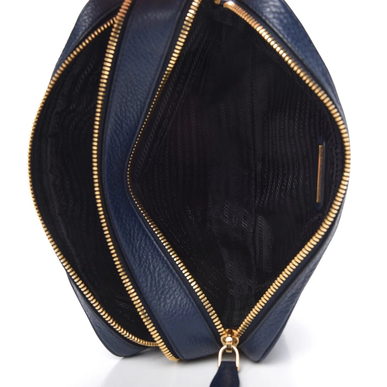 Prada Black Vitello Phenix Leather Double Zip Cross Body Bag 1BH079