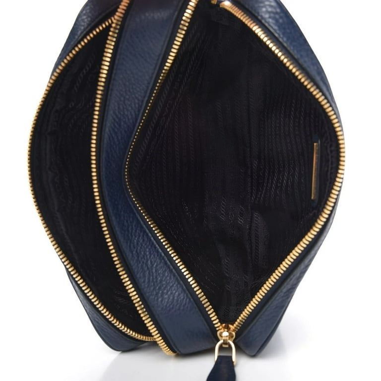 Prada Baltico Blue Vitello Phenix Leather Double Zip Crossbody Bag 1BH079