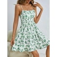 thumbnail image 2 of Women'S Floral Print Ruched Sleeveless Ruffle Hem A Line Swing Dress Green XS, 2 of 6