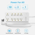 thumbnail image 3 of Cshidworld Surge Protector Regleta, 10 Tomacorrientes con 4 Puertos USB, 2 USB-C, Cable de Extensión de 4 Pies, 1875W/15A, 1700J, para Escritorio de Oficina en Casa, Blanco, 3 of 7