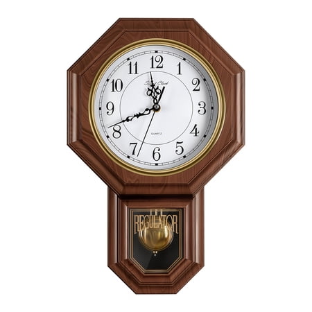 Wall Clock with Pendulum, 17.7 in Vintage Regulator Clock, Brown Wood Look Home Decor