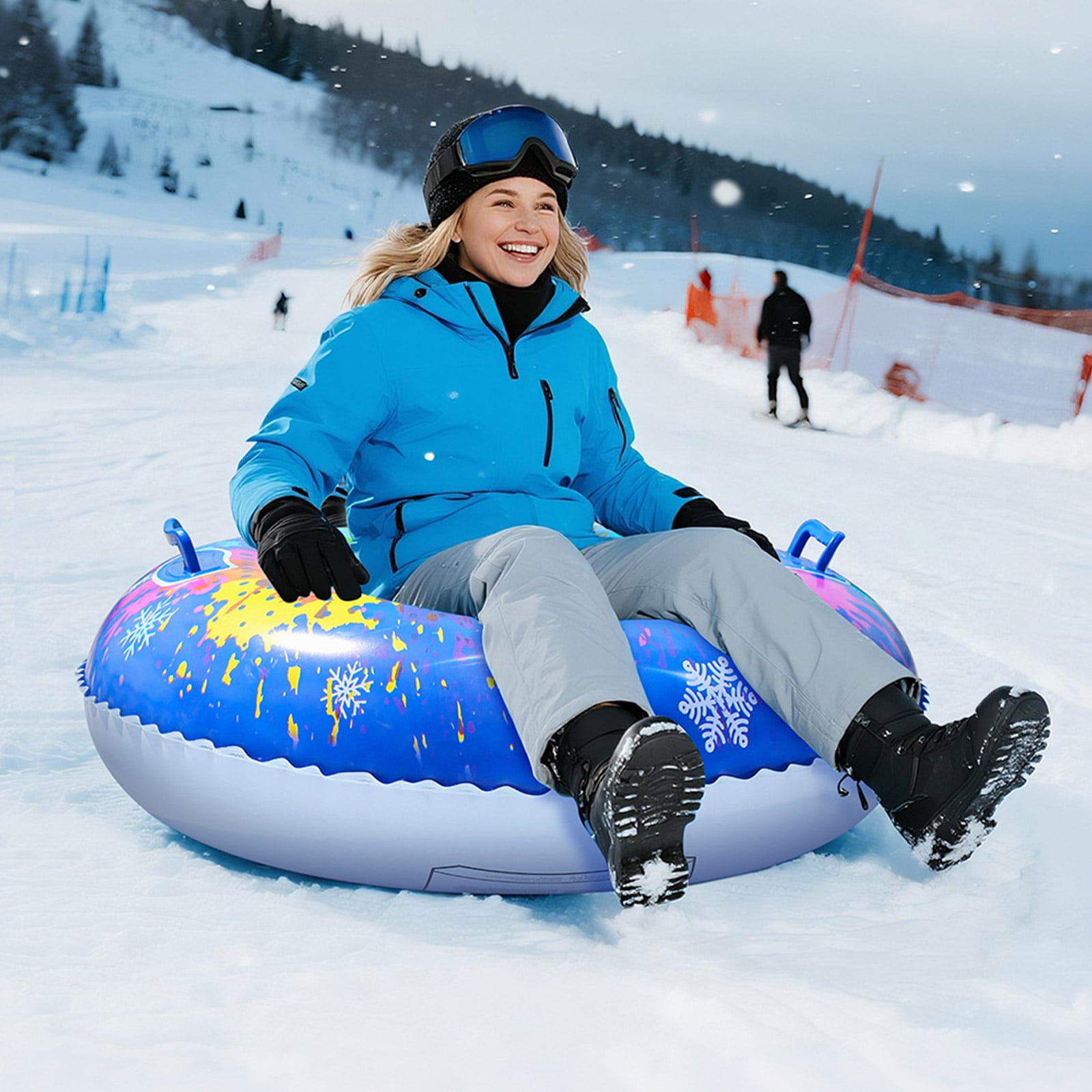 Inflatable Snow Tube Sled with Handles PVC Sledding Tube Thicken Skiing Tubing Folding Snow Sled Skiing Accessories