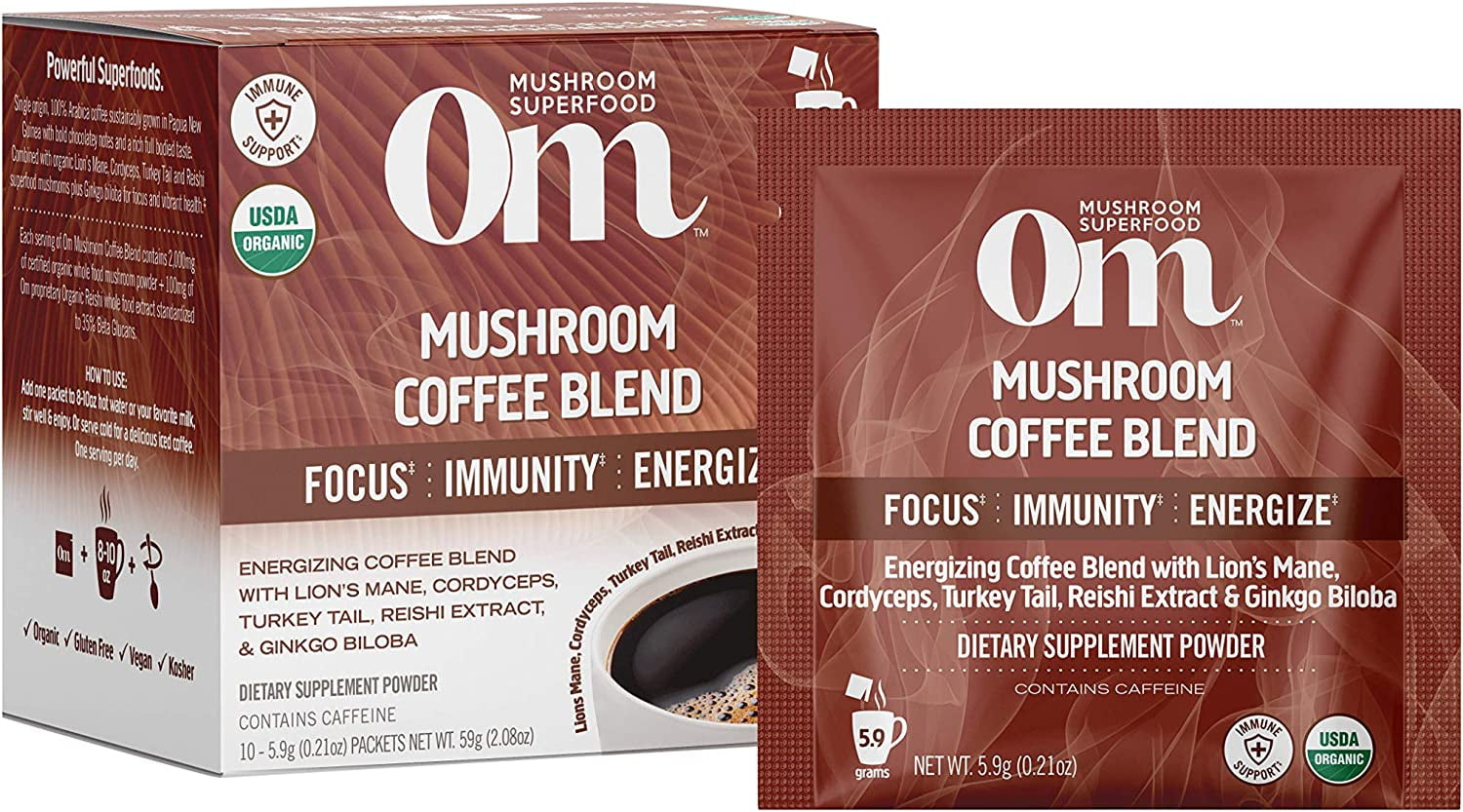 Om - Coffee Mushroom Blend - Case Of 10-.20 Oz
