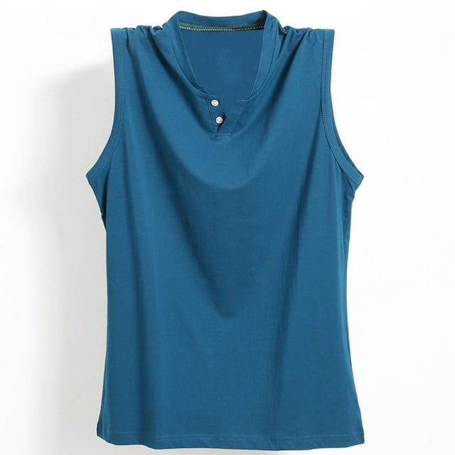 Timegard Tank Tops Men Plus Size V Neck Button Sleeveless Solid Color Comfy Casual Loose Workout Tee