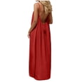 thumbnail image 3 of HVOBTTY Summer Women's Sleeveless Maxi A-Line Dress Solid Color Strap Backless Round Neck, 3 of 5