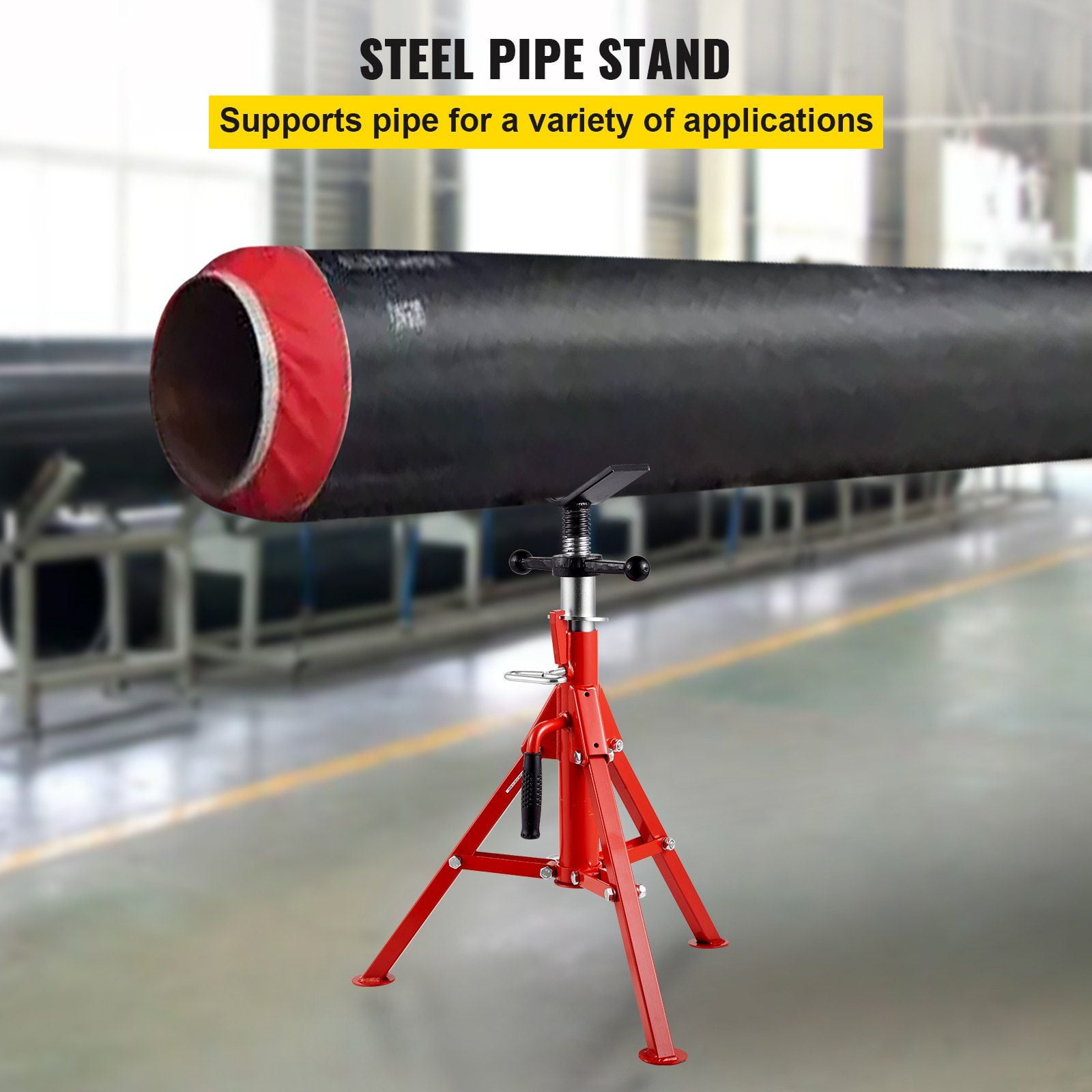 Adjustable Pipe Jack Stand 24"-42", 2500 lb Capacity, Folding & Portable, Carbon Steel - for 1/8"-12" Pipes