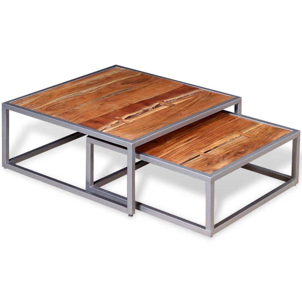 Kepooman Modern Solid Acacia Wood Square Coffee Table Set for Living Room, Set of 2, Brown Kepooman Modern Solid Acacia Wood Square Coffee Table Set for Living Room, Set of 2, Brown