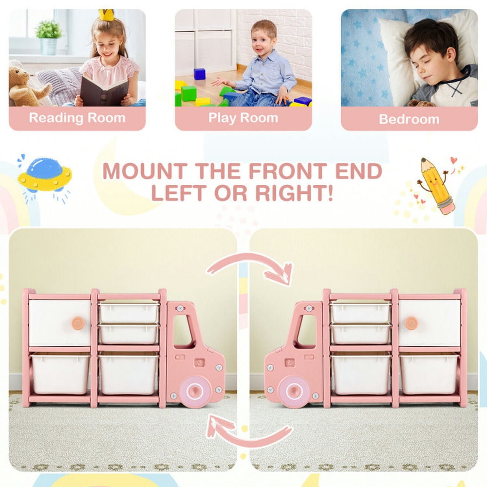 Spaco Toddler Truck Storage Organizer with Plastic Bins-Pink, Toy Organizer for Kids, Boys, Girls, Nursery