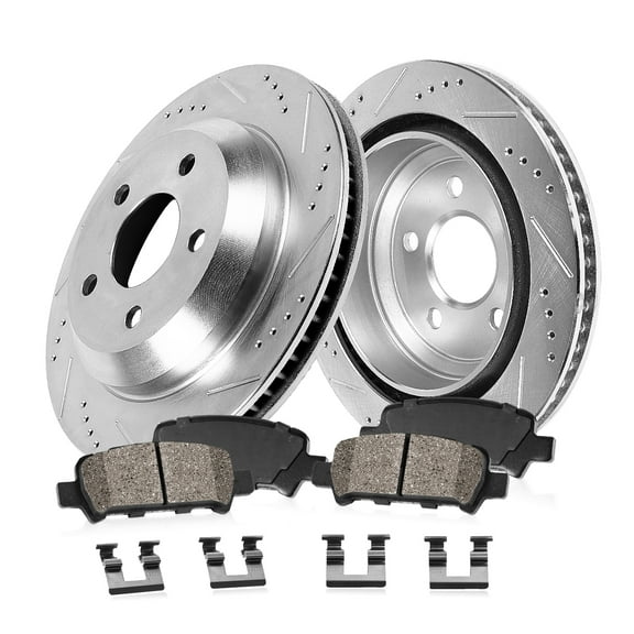 Callahan Brake Parts Brake Kit for Lincoln Town Car 2003-2011 Rear Drilled and Slotted Brake Rotors with Ceramic Brake Pads EBYK044594