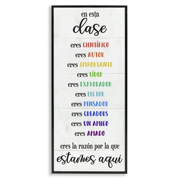 Stupell Industries En Esta Clase Eres… Inspirational Quotes & Sayings Painting Black Framed Art Print Wall Art, 10 x 24