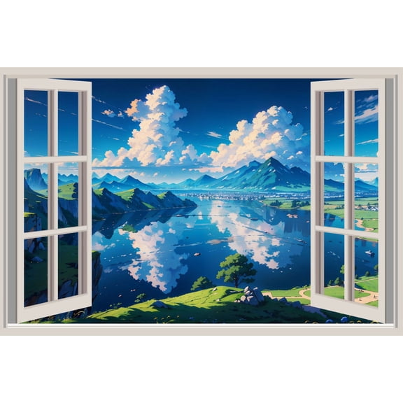 Window View Wall Sticker | 3D Effect Vinyl Mural | Removable Peel & Stick Nature Illusion Décor for Home & Living Room Pack Of 1