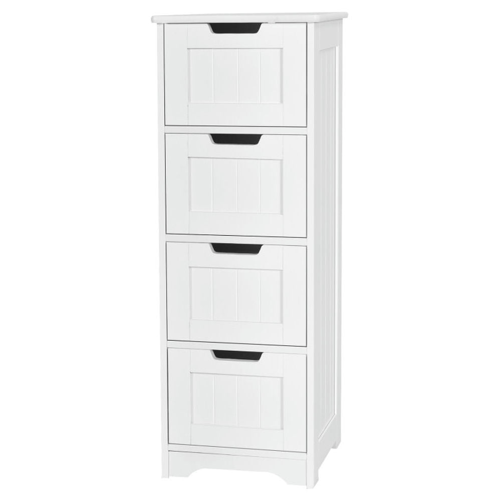 Finihen Bathroom Storage Cabinet, Bathroom Floor Cabinet, Free-Standing Side Storage Organizer with 4 Drawers, for Bathroom, Living Room, Bedroom, Kitchen, White Finihen Bathroom Storage Cabinet, Bathroom Floor Cabinet, Free-Standing Side Storage Organizer with 4 Drawers, for Bathroom, Living Room, Bedroom, Kitchen, White