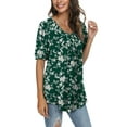 thumbnail image 3 of AYOLLA 2023 Spring-Summer Women's Round Neck Puff Short Sleeve Pleated Fashion T-Shirts loose fit Tops Casual Tunic Blouse for leggings L,Floral-green, 3 of 4