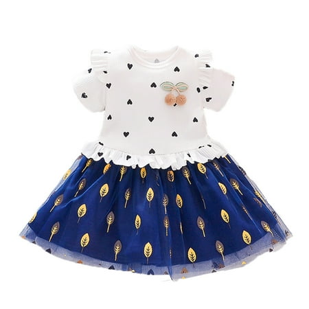 

Girls Dress Summer Beach Dresses Toddler Kids Girls Floral Short Sleeves Tulle Ball Gown Dress Princess Clothes
