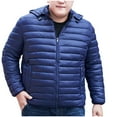 thumbnail image 2 of Tawop Mens Coats Detachable Cotton Puffer Long Sleeve Zip with Hood Pockets Solid Winter Jackets for Men,Navy,3XL, 2 of 6