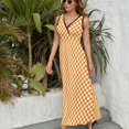 thumbnail image 6 of Orange And White Check Womens Night Club Maxi Dress V Neck Sleeveless Bohemia Long Dresses, 6 of 9