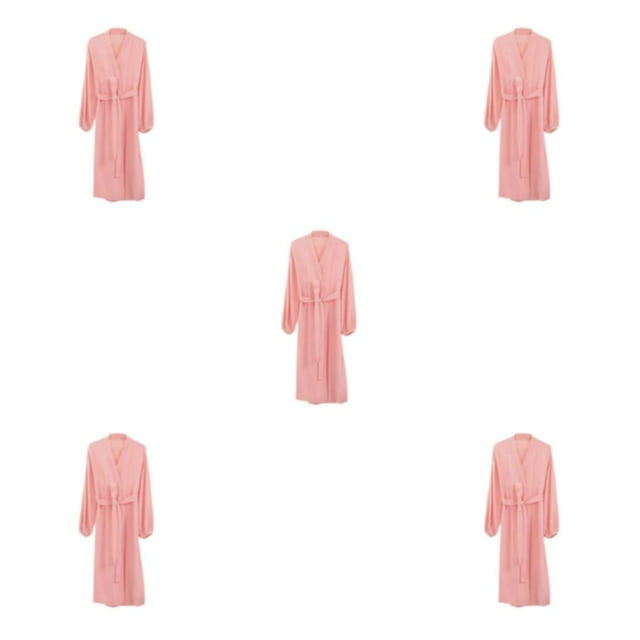 yingyy 1/2/3/5 Femmes Printemps Style Décontracté Ouvert devant Vêtements de Nuit Filles Simple Robe de Nuit à Manches Longues Vêtements de Pyjama Maison Rose P 5 Pcs