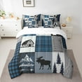 thumbnail image 2 of Manfei Woodland Moose Deer Bedding Comforter Set, Blue Gray Black Checkered King Bedding Sets, Vintage Lodge Cabin Bed Sheets, Microfiber Bedroom Decor Reversible 7 Pieces, 2 of 8