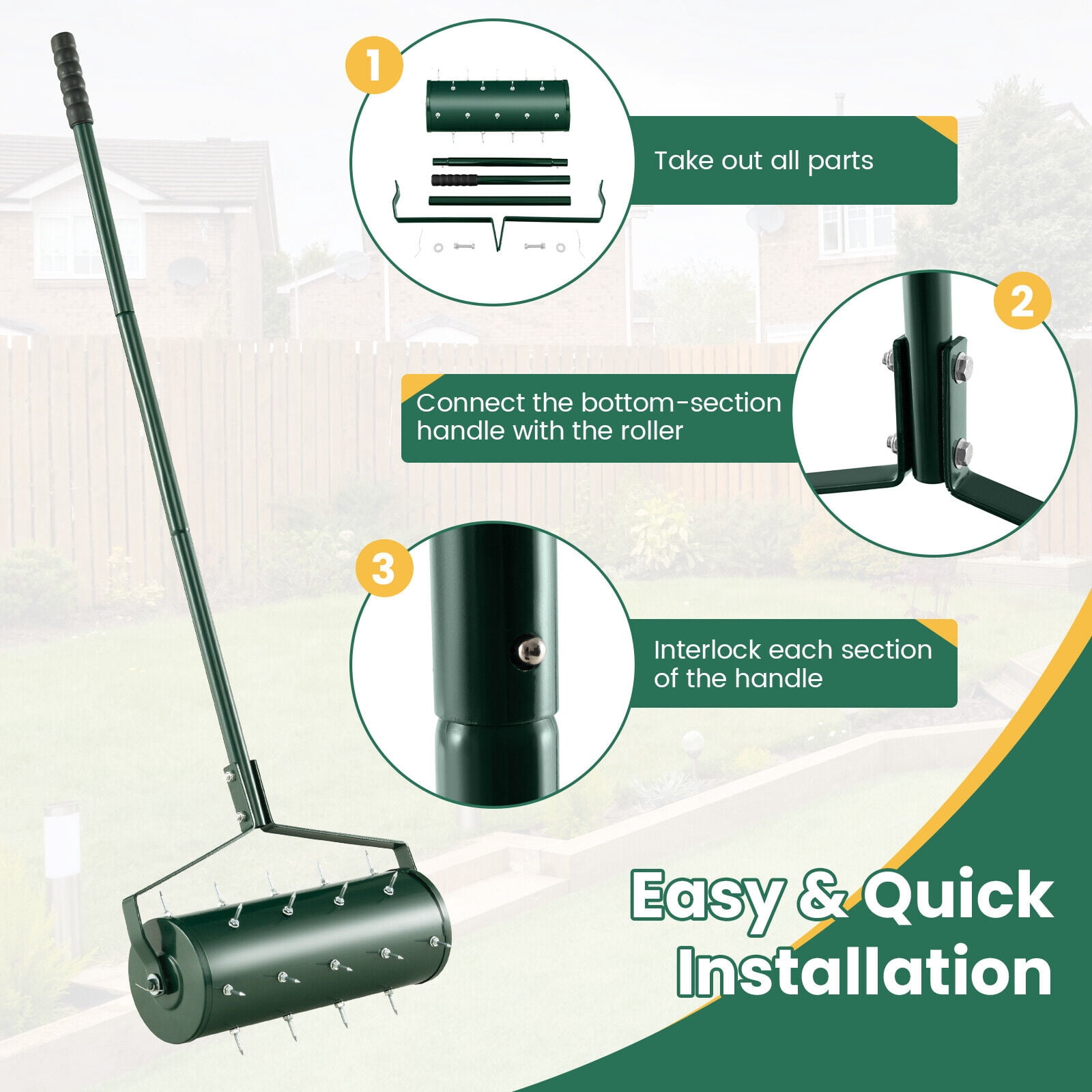 Amijoy 18" Manual Lawn Aerator Heavy Duty Rolling Push Grass Aeration Tool with Handle