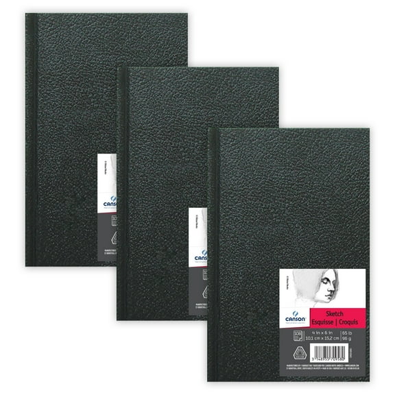 Canson Artist Series Sketch Art Book, Black Cover, Hardbound, 108 Sheet, 4x6 inch, Pack of 3